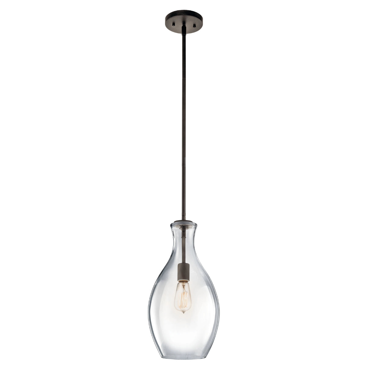 Everly 18" 1-Light Mini Pendant Light with Clear Glass, Olde Bronze Finish - Bees Lighting