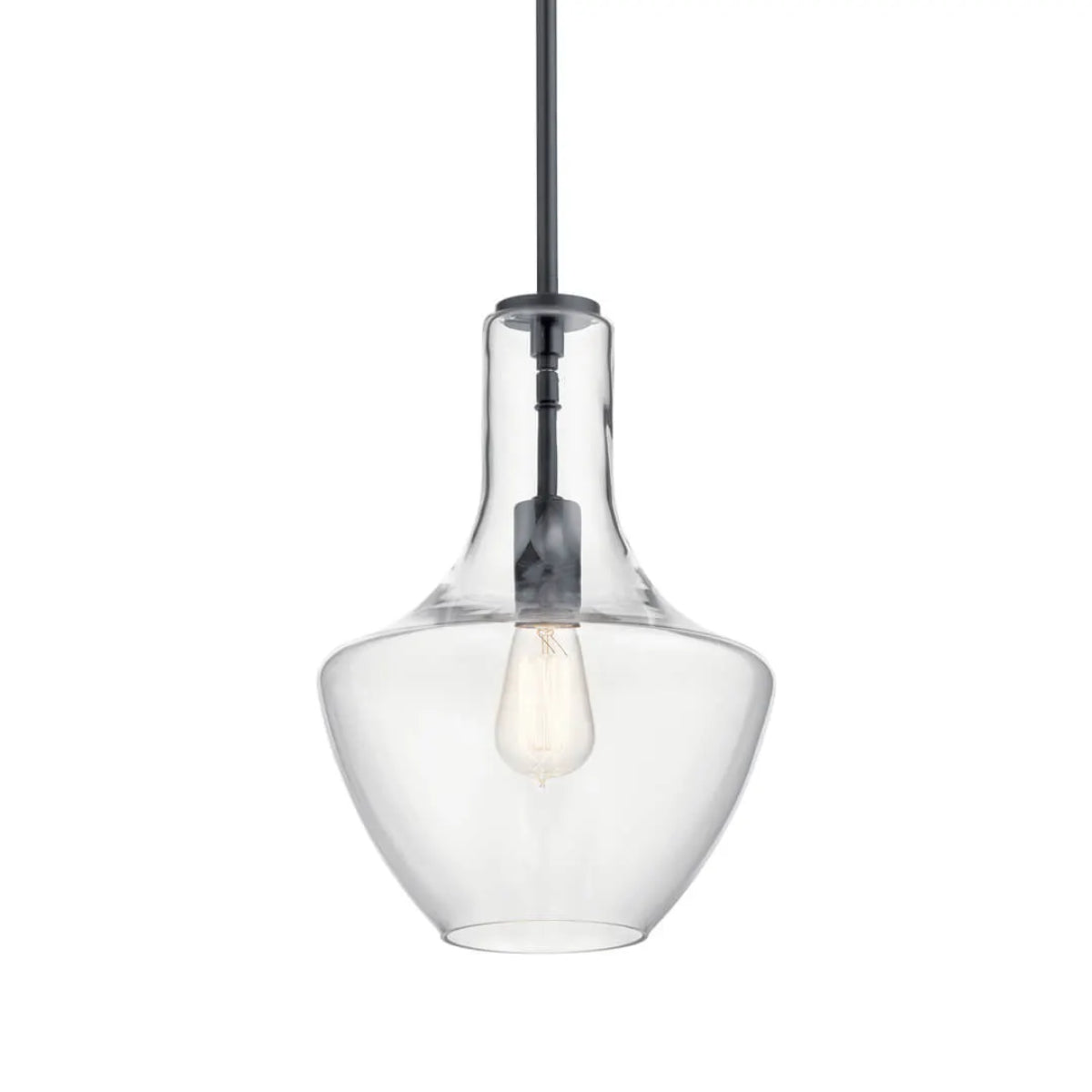 Everly 15" 1-Light Pendant Light with Clear Glass, Black Finish - Bees Lighting