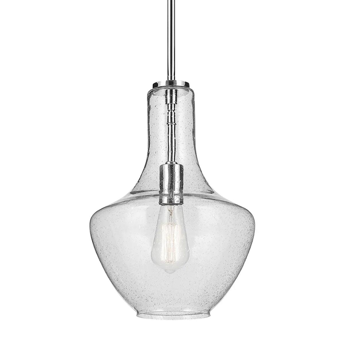 Everly 15" 1-Light Pendant Light with Clear Seeded Glass, Chrome Finish - Bees Lighting