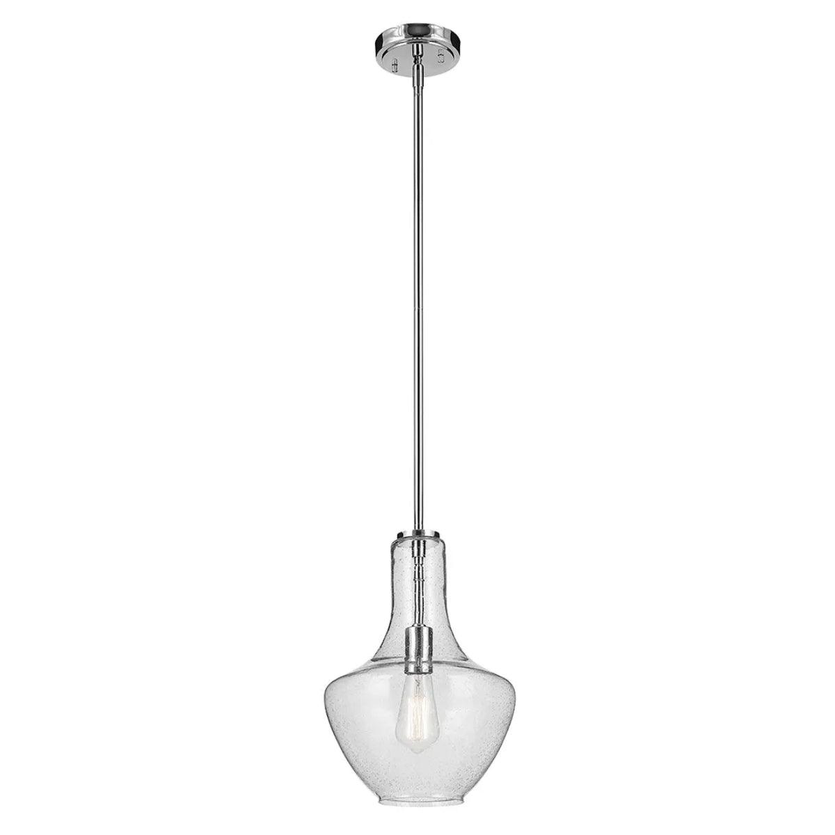 Everly 15" 1-Light Pendant Light with Clear Seeded Glass, Chrome Finish - Bees Lighting