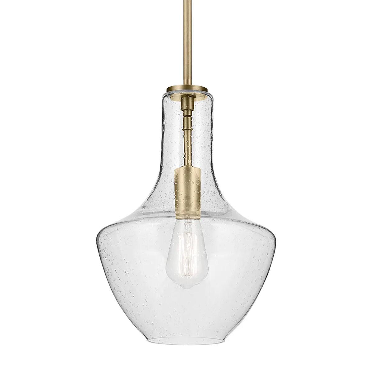 Everly 15" 1-Light Pendant Light with Clear Seeded Glass, Natural Brass Finish - Bees Lighting