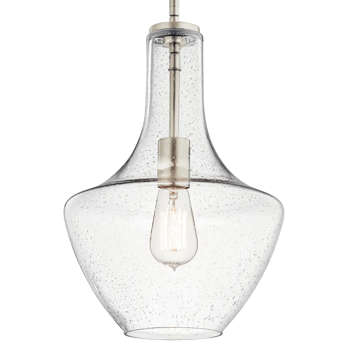 Everly 15" 1-Light Pendant Light with Clear Seeded Glass, Brushed Nickel Finish - Bees Lighting