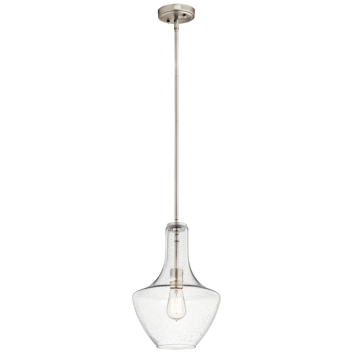 Everly 15" 1-Light Pendant Light with Clear Seeded Glass, Brushed Nickel Finish - Bees Lighting