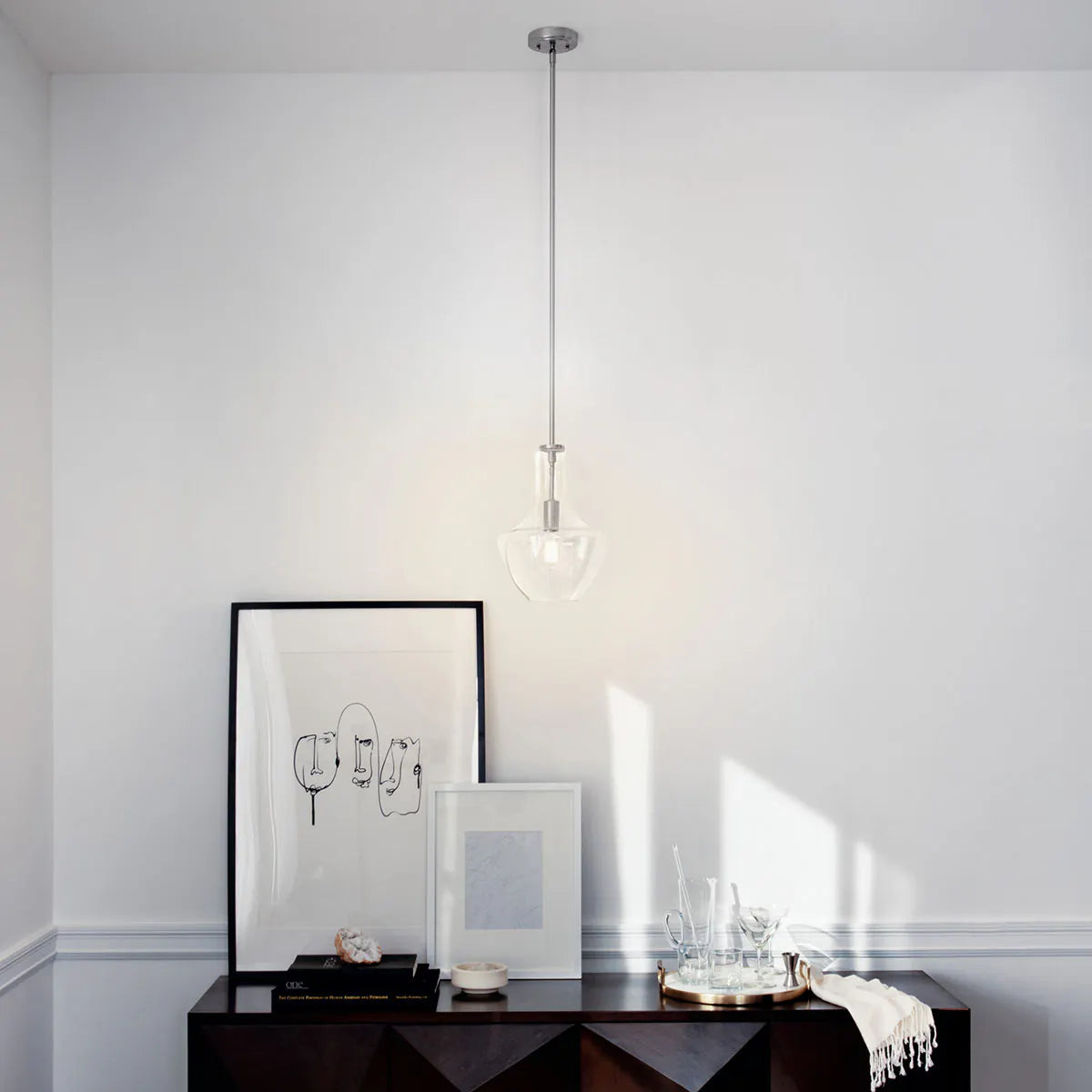 Everly 15" 1-Light Pendant Light with Clear Seeded Glass, Brushed Nickel Finish - Bees Lighting