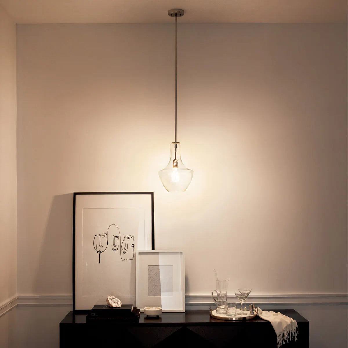 Everly 15" 1-Light Pendant Light with Clear Seeded Glass, Brushed Nickel Finish - Bees Lighting