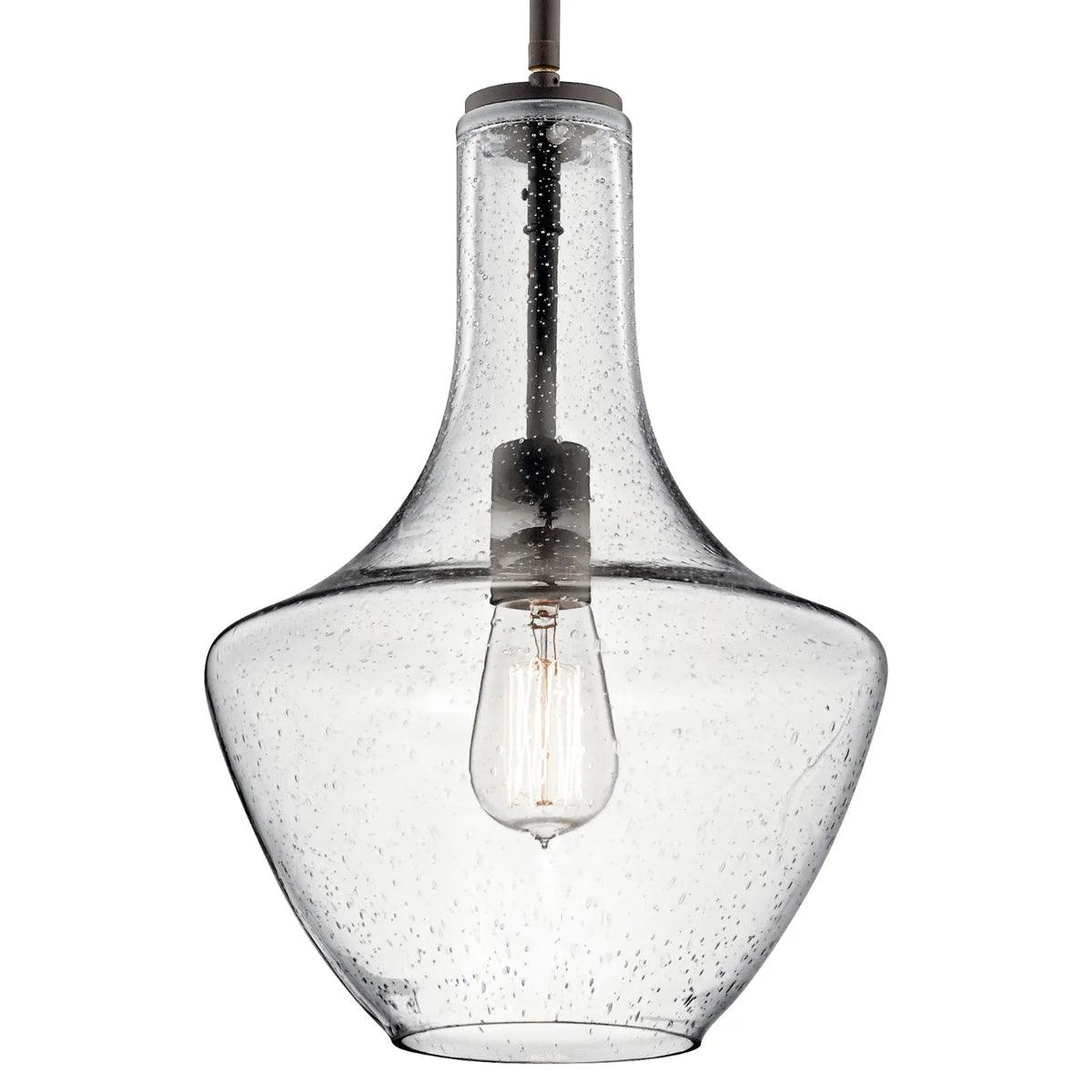 Everly 15" 1-Light Pendant Light with Clear Seeded Glass, Olde Bronze Finish - Bees Lighting