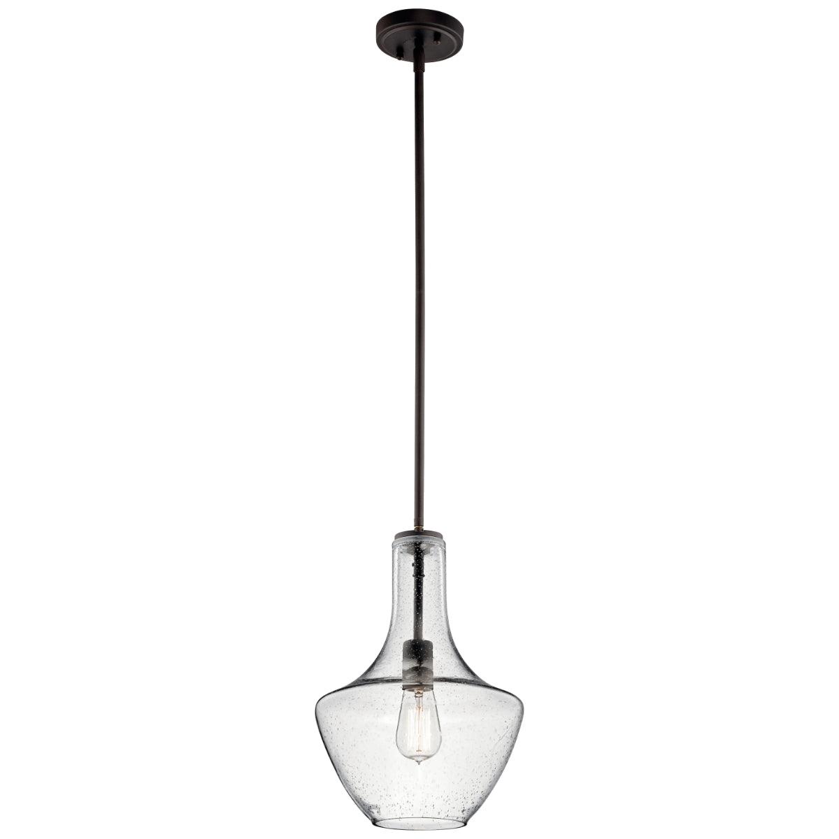 Everly 15" 1-Light Pendant Light with Clear Seeded Glass, Olde Bronze Finish - Bees Lighting