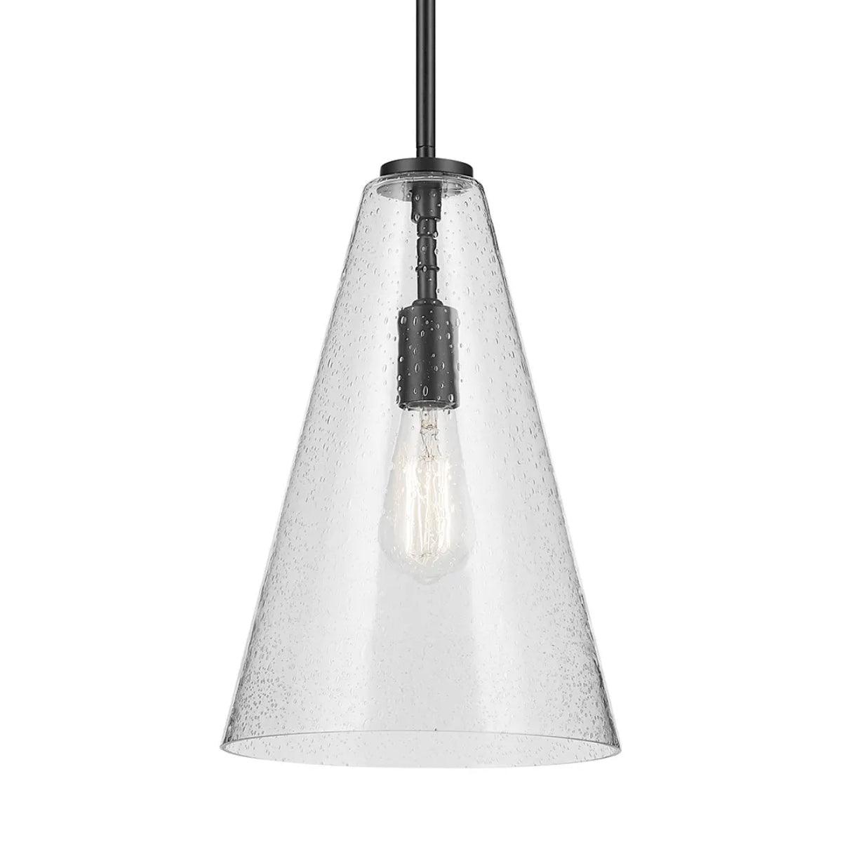 Everly 15" 1-Light Cone Pendant Light with Clear Seeded Glass, Black Finish - Bees Lighting