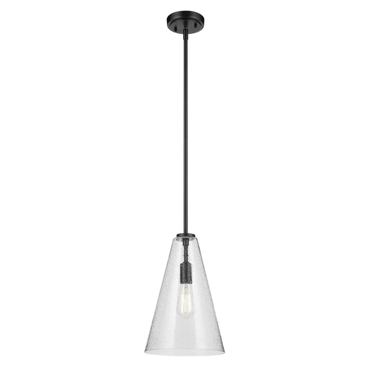 Everly 15" 1-Light Cone Pendant Light with Clear Seeded Glass, Black Finish - Bees Lighting