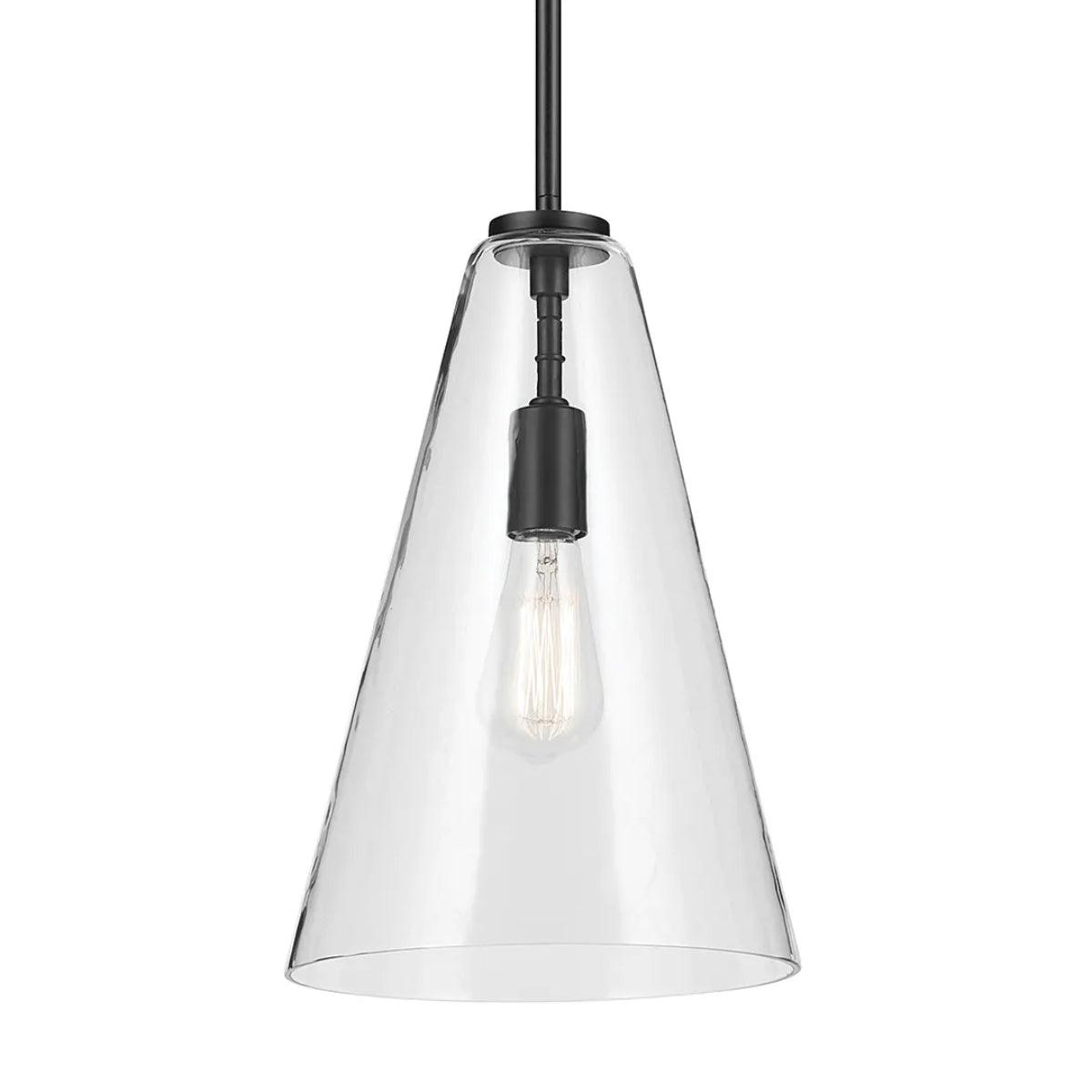 Everly 15" 1-Light Cone Pendant Light with Clear Glass, Black Finish - Bees Lighting