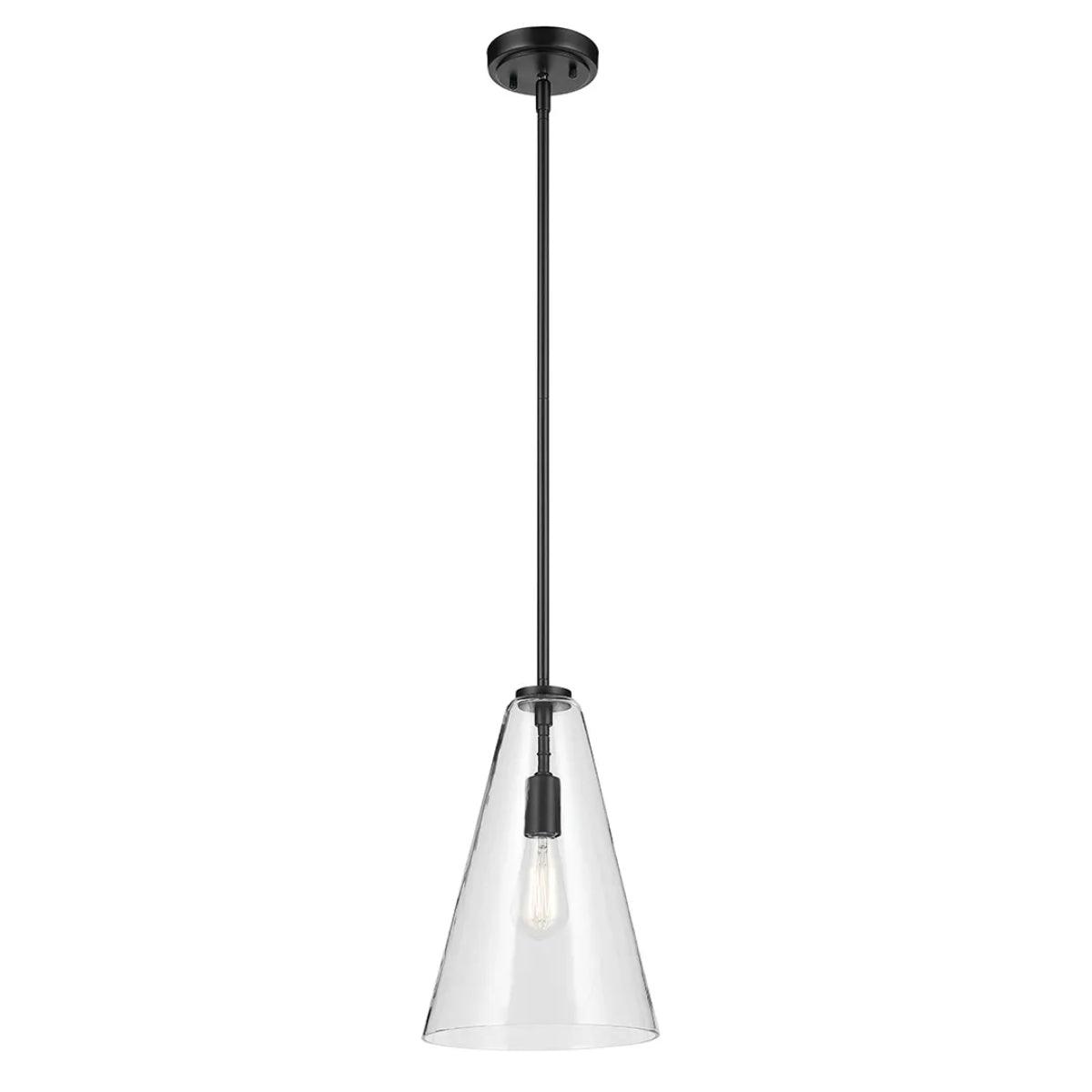 Everly 15" 1-Light Cone Pendant Light with Clear Glass, Black Finish - Bees Lighting