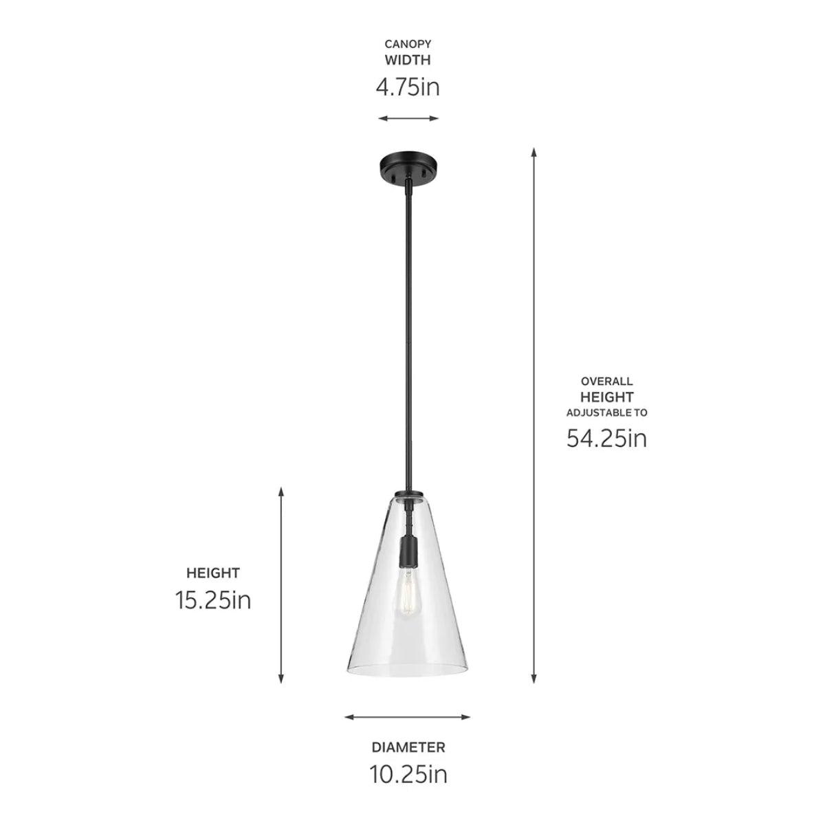 Everly 15" 1-Light Cone Pendant Light with Clear Glass, Black Finish - Bees Lighting