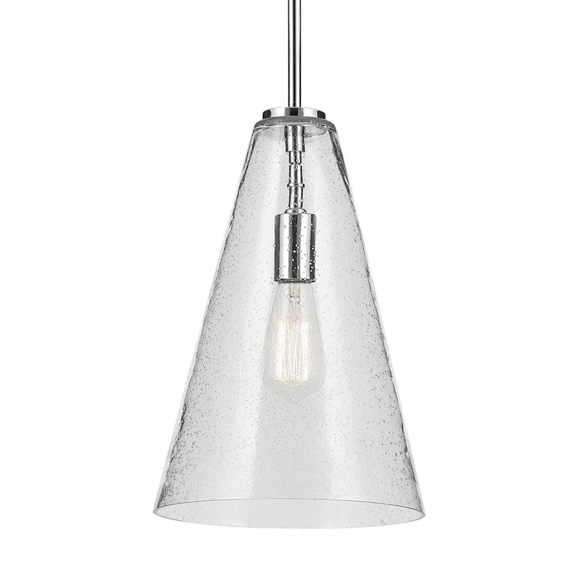 Everly 15" 1-Light Cone Pendant Light with Clear Seeded Glass, Chrome Finish - Bees Lighting