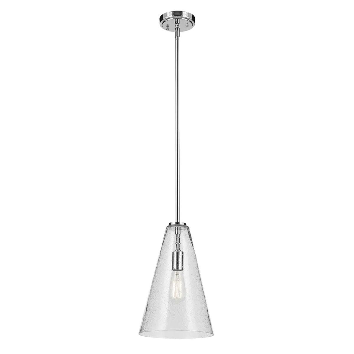 Everly 15" 1-Light Cone Pendant Light with Clear Seeded Glass, Chrome Finish - Bees Lighting