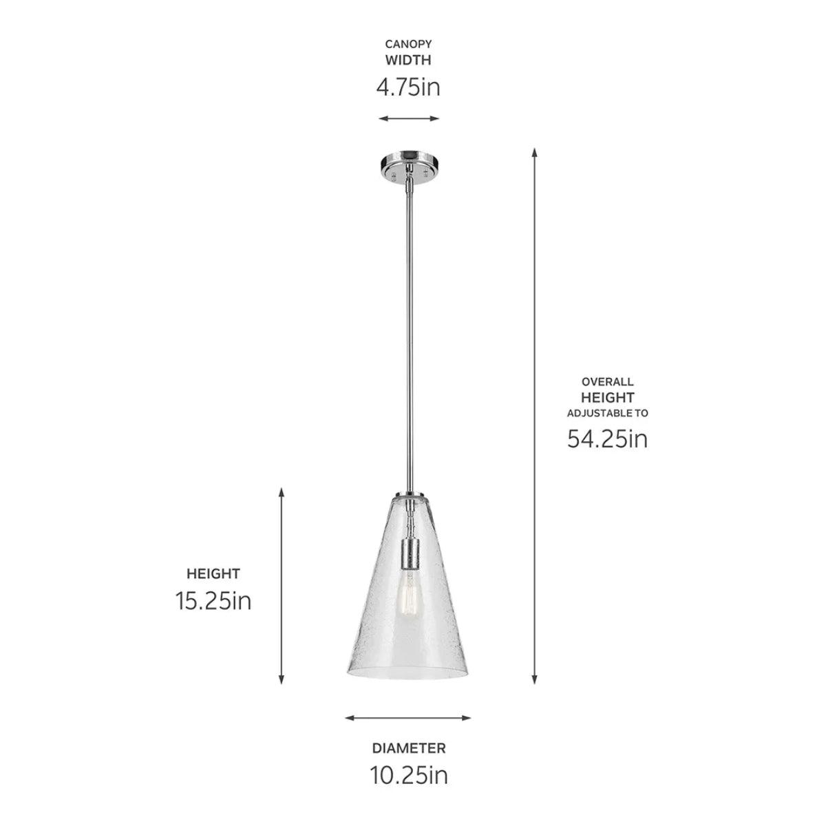Everly 15" 1-Light Cone Pendant Light with Clear Seeded Glass, Chrome Finish - Bees Lighting