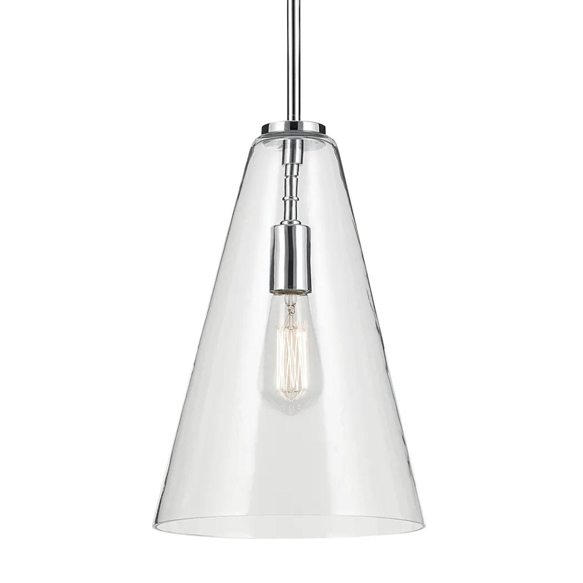 Everly 15" 1-Light Cone Pendant Light with Clear Glass, Chrome Finish - Bees Lighting