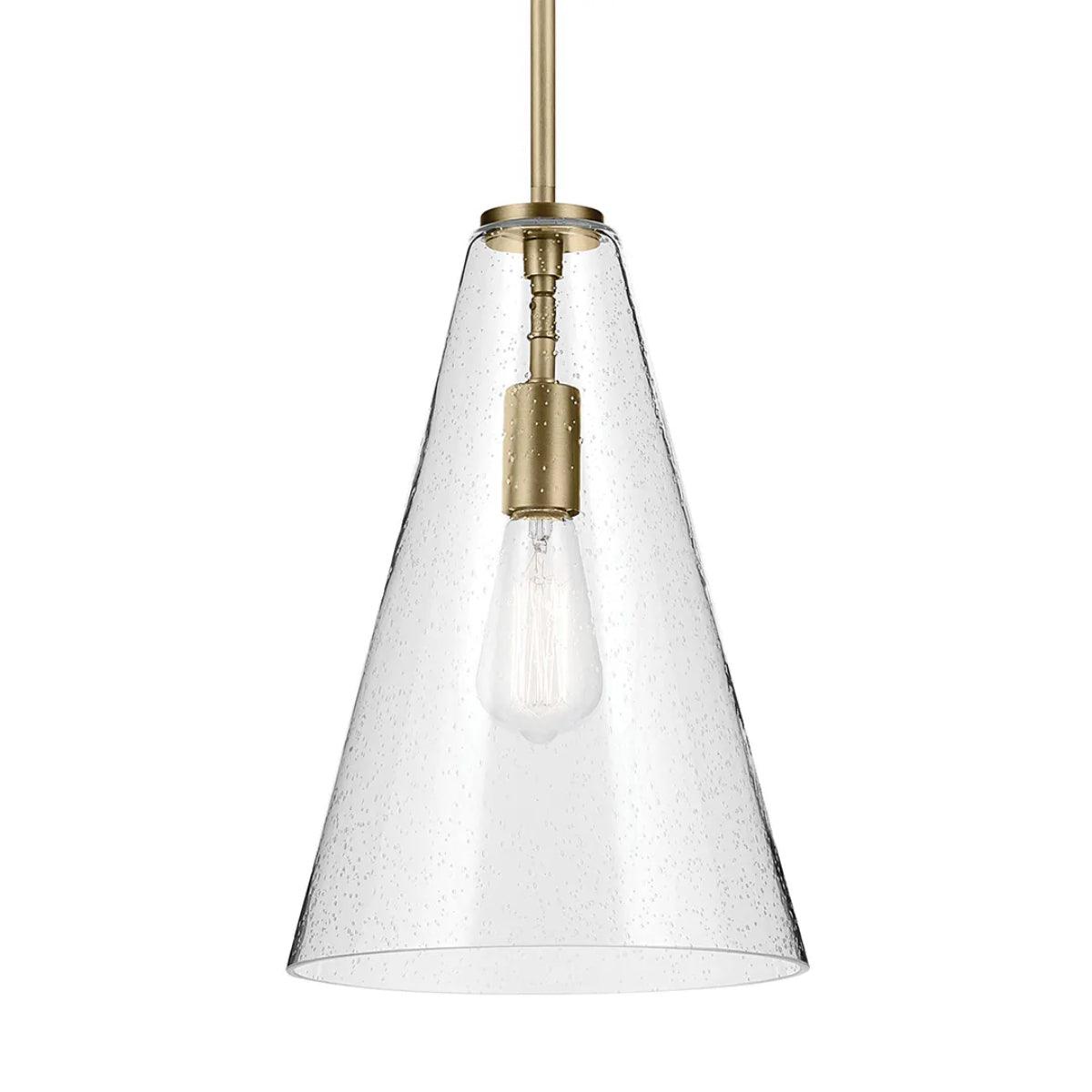 Everly 15" 1-Light Cone Pendant Light with Clear Seeded Glass, Natural Brass Finish - Bees Lighting