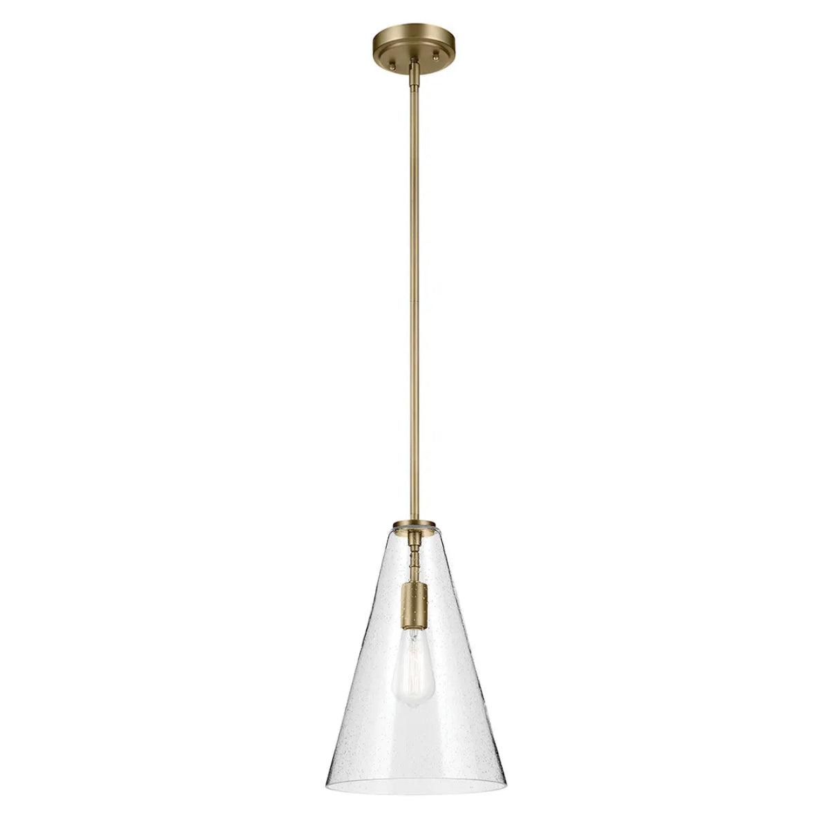 Everly 15" 1-Light Cone Pendant Light with Clear Seeded Glass, Natural Brass Finish - Bees Lighting