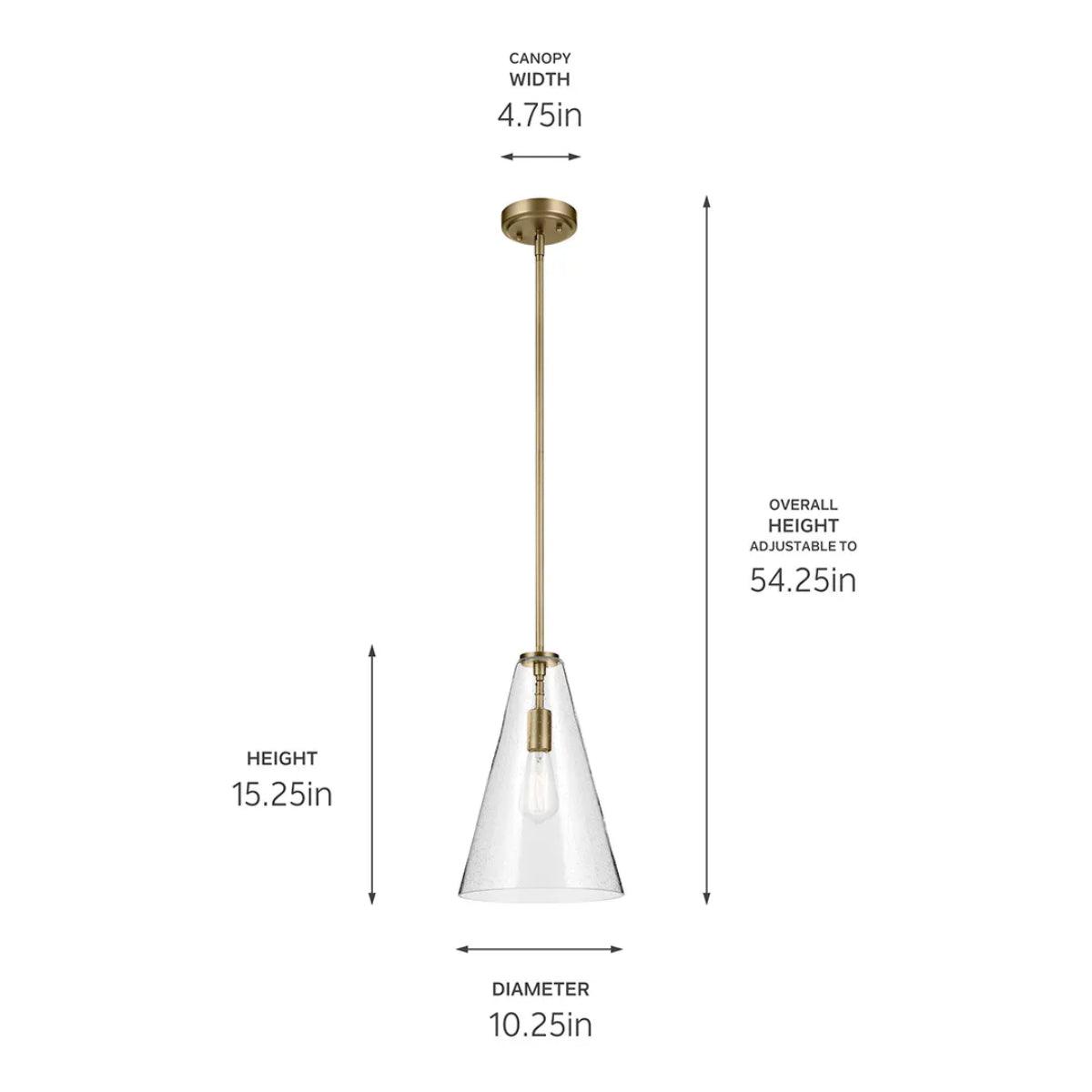 Everly 15" 1-Light Cone Pendant Light with Clear Seeded Glass, Natural Brass Finish - Bees Lighting