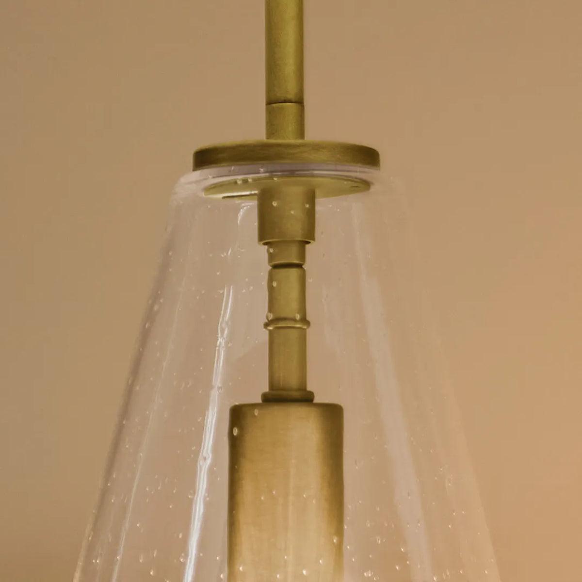 Everly 15" 1-Light Cone Pendant Light with Clear Seeded Glass, Natural Brass Finish - Bees Lighting
