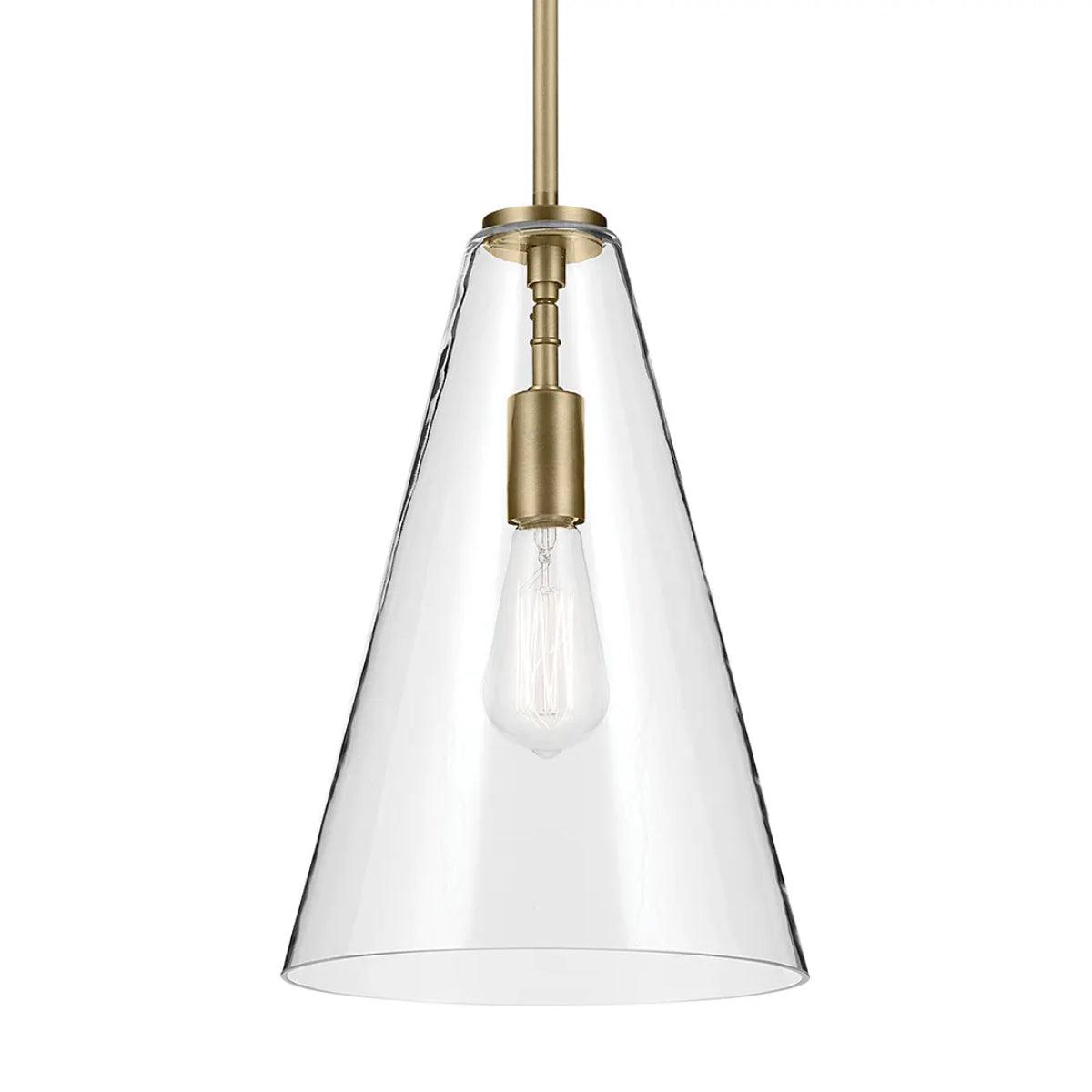 Everly 15" 1-Light Cone Pendant Light with Clear Glass, Natural Brass Finish - Bees Lighting