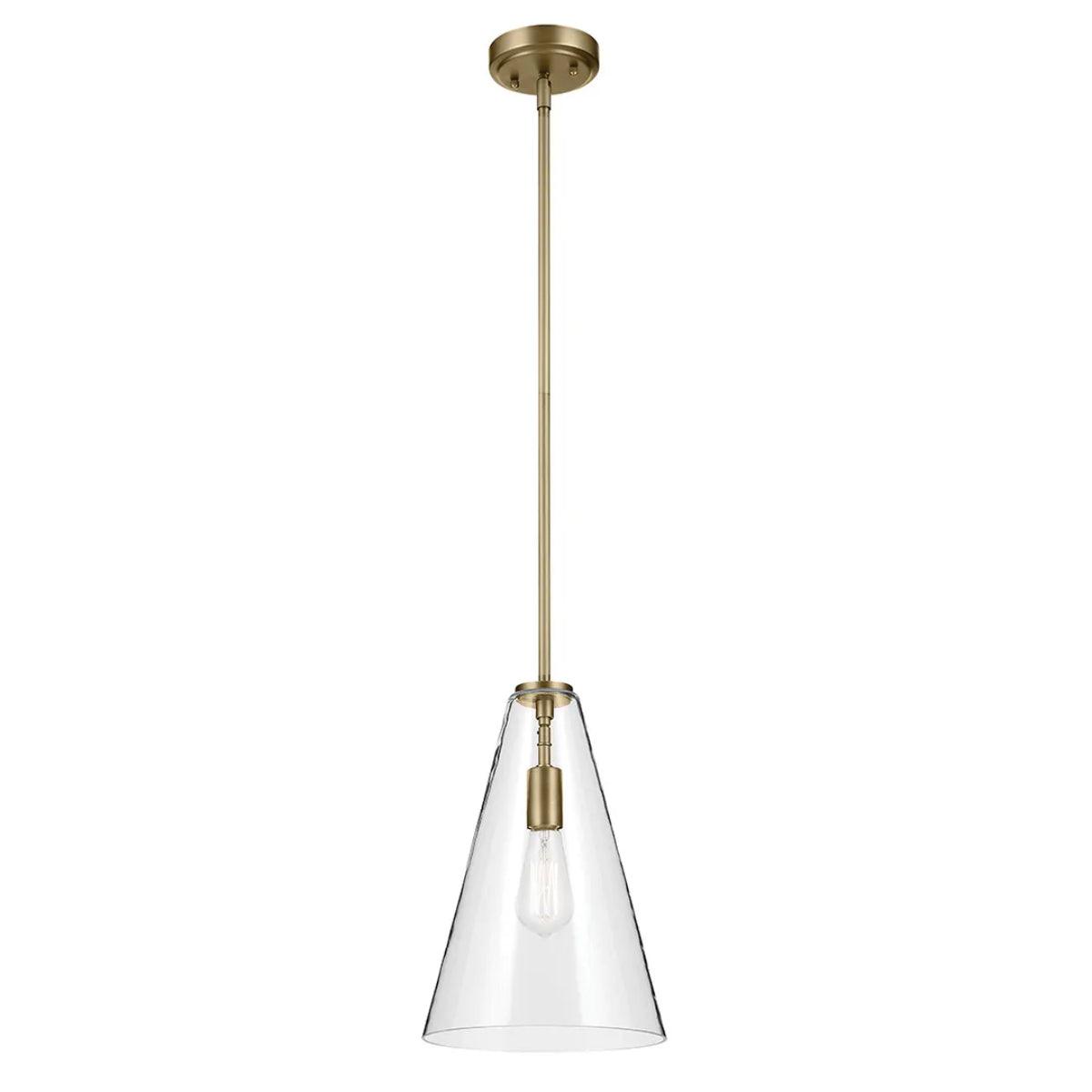 Everly 15" 1-Light Cone Pendant Light with Clear Glass, Natural Brass Finish - Bees Lighting