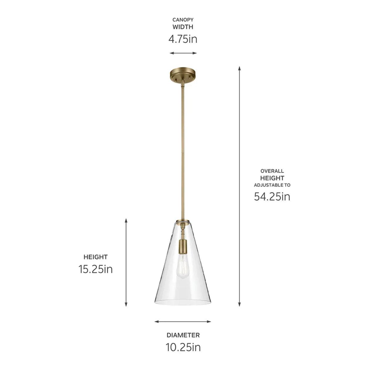 Everly 15" 1-Light Cone Pendant Light with Clear Glass, Natural Brass Finish - Bees Lighting