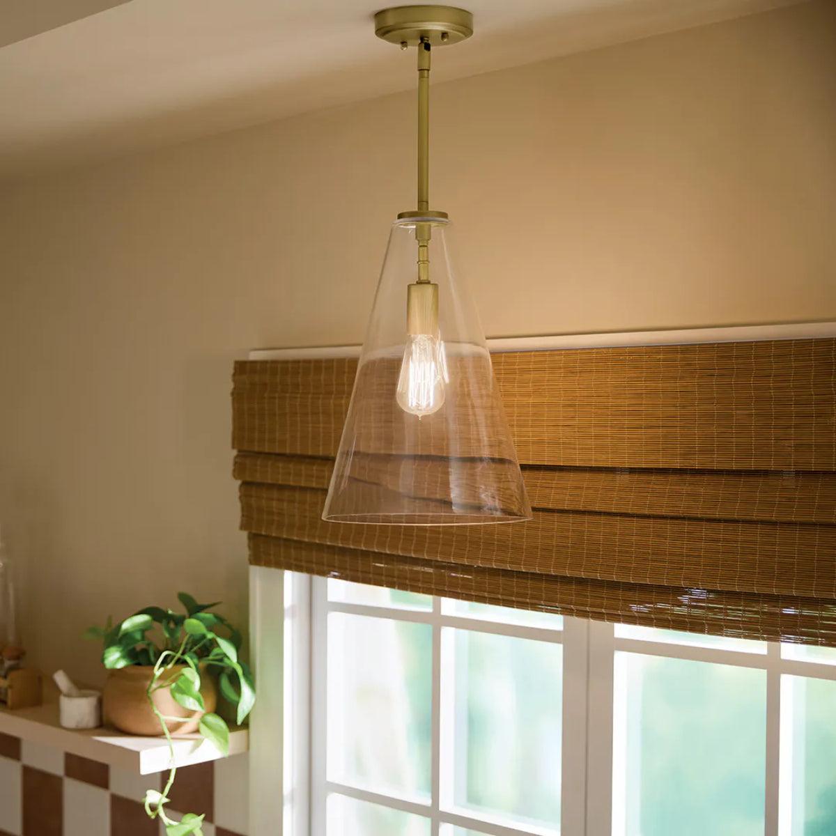 Everly 15" 1-Light Cone Pendant Light with Clear Glass, Natural Brass Finish - Bees Lighting