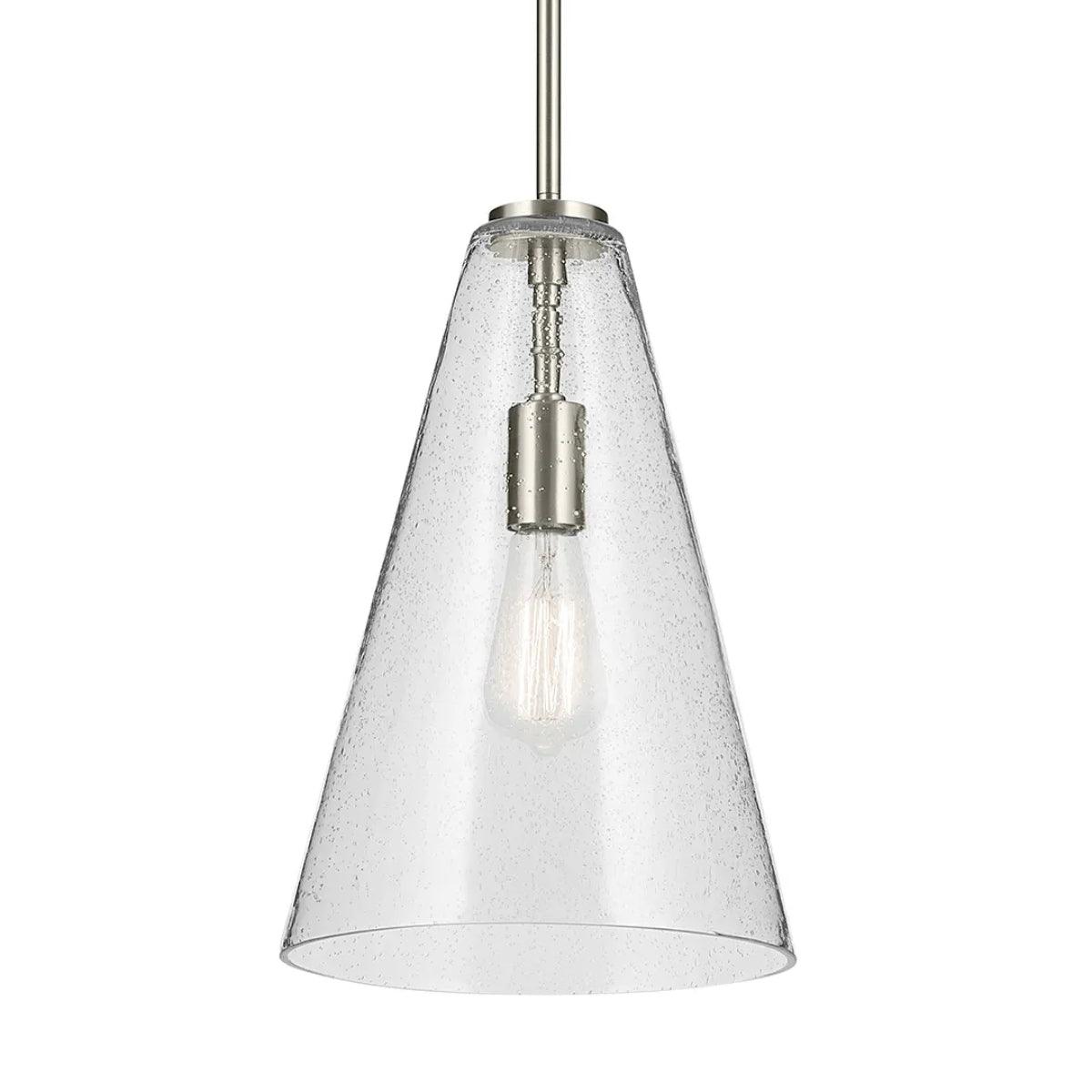 Everly 15" 1-Light Cone Pendant Light with Clear Seeded Glass, Brushed Nickel Finish - Bees Lighting