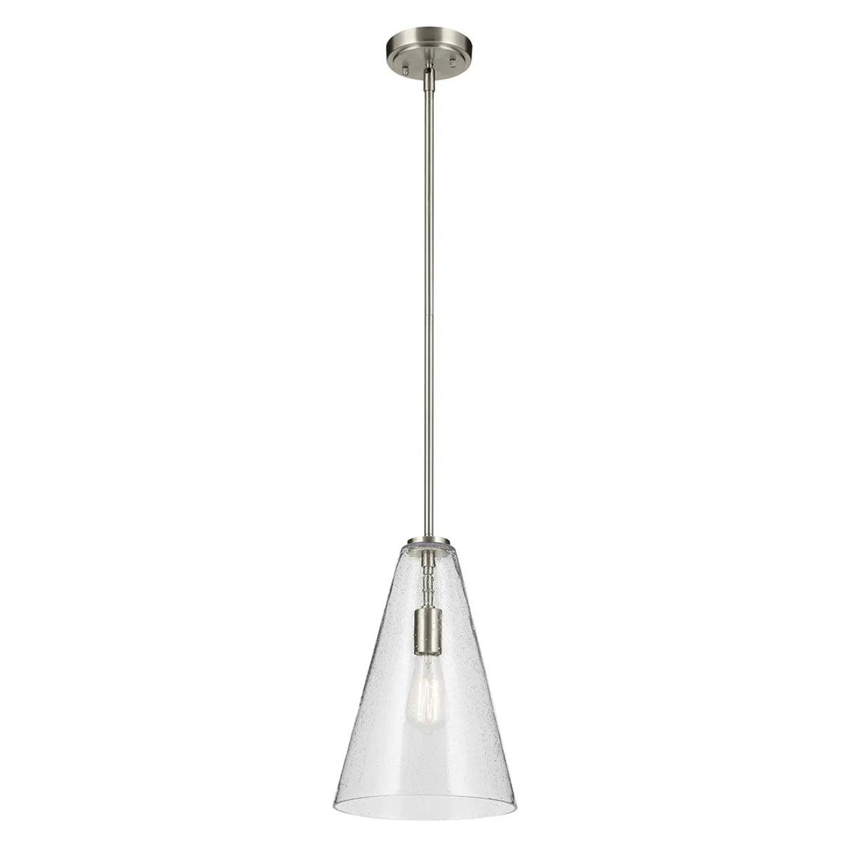 Everly 15" 1-Light Cone Pendant Light with Clear Seeded Glass, Brushed Nickel Finish - Bees Lighting