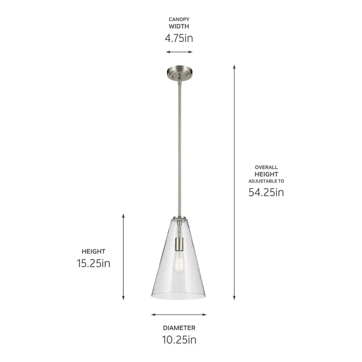 Everly 15" 1-Light Cone Pendant Light with Clear Seeded Glass, Brushed Nickel Finish - Bees Lighting