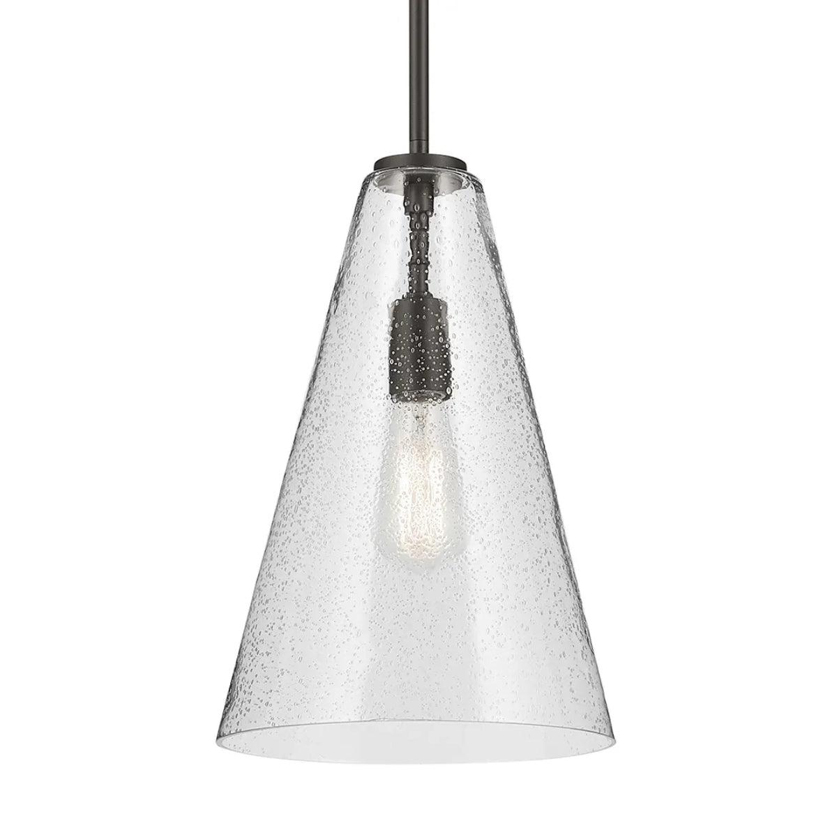 Everly 15" 1-Light Cone Pendant Light with Clear Seeded Glass, Olde Bronze Finish - Bees Lighting