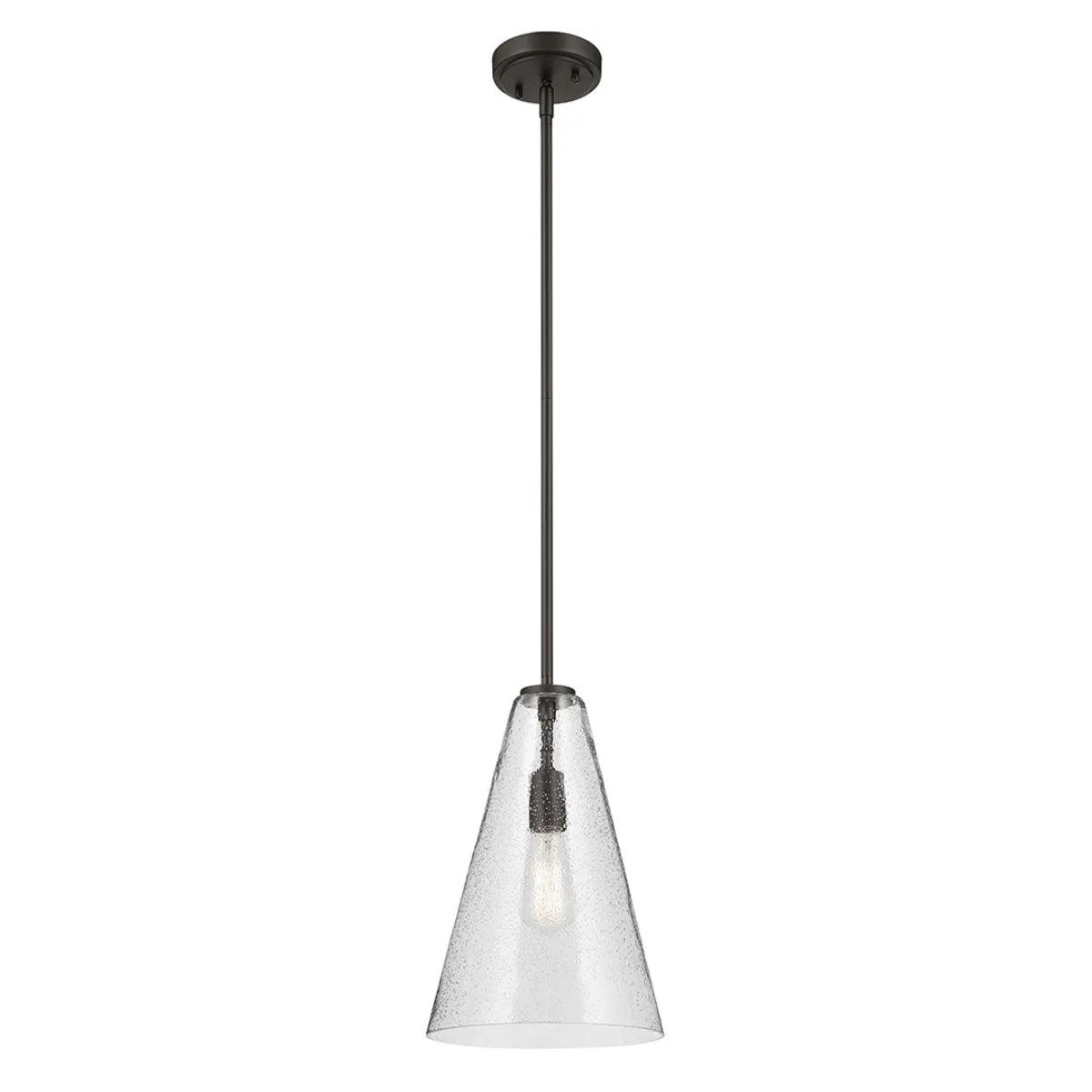 Everly 15" 1-Light Cone Pendant Light with Clear Seeded Glass, Olde Bronze Finish - Bees Lighting