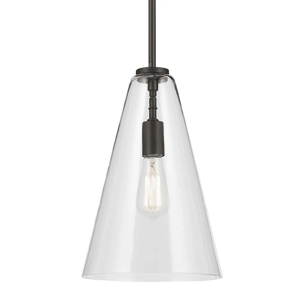 Everly 15" 1-Light Cone Pendant Light with Clear Glass, Olde Bronze Finish - Bees Lighting