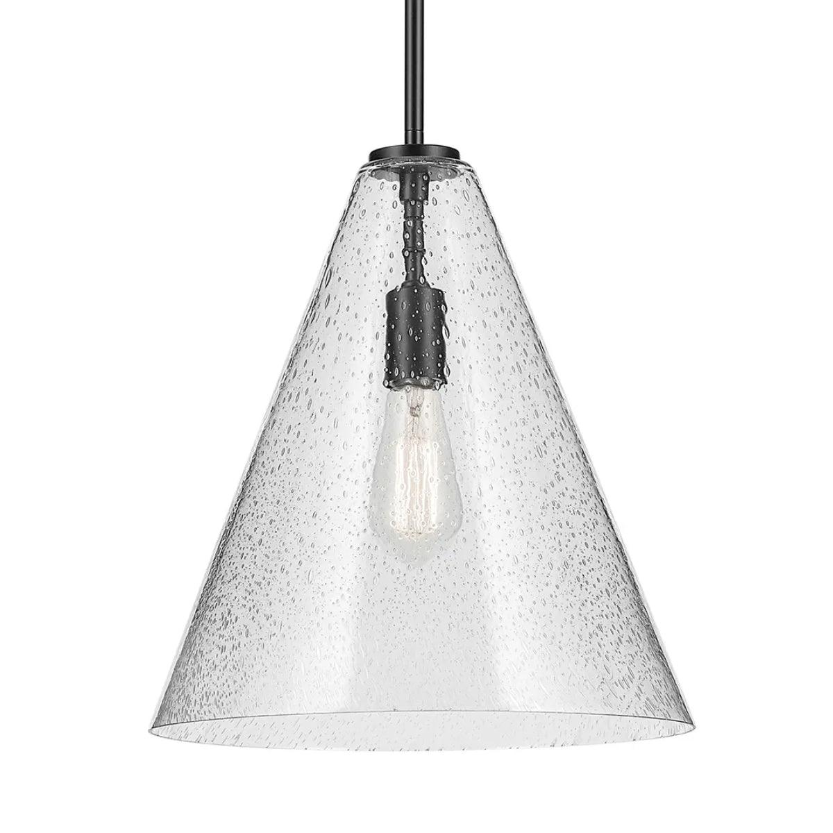 Everly 16" 1-Light Cone Pendant Light with Clear Seeded Glass, Black Finish - Bees Lighting