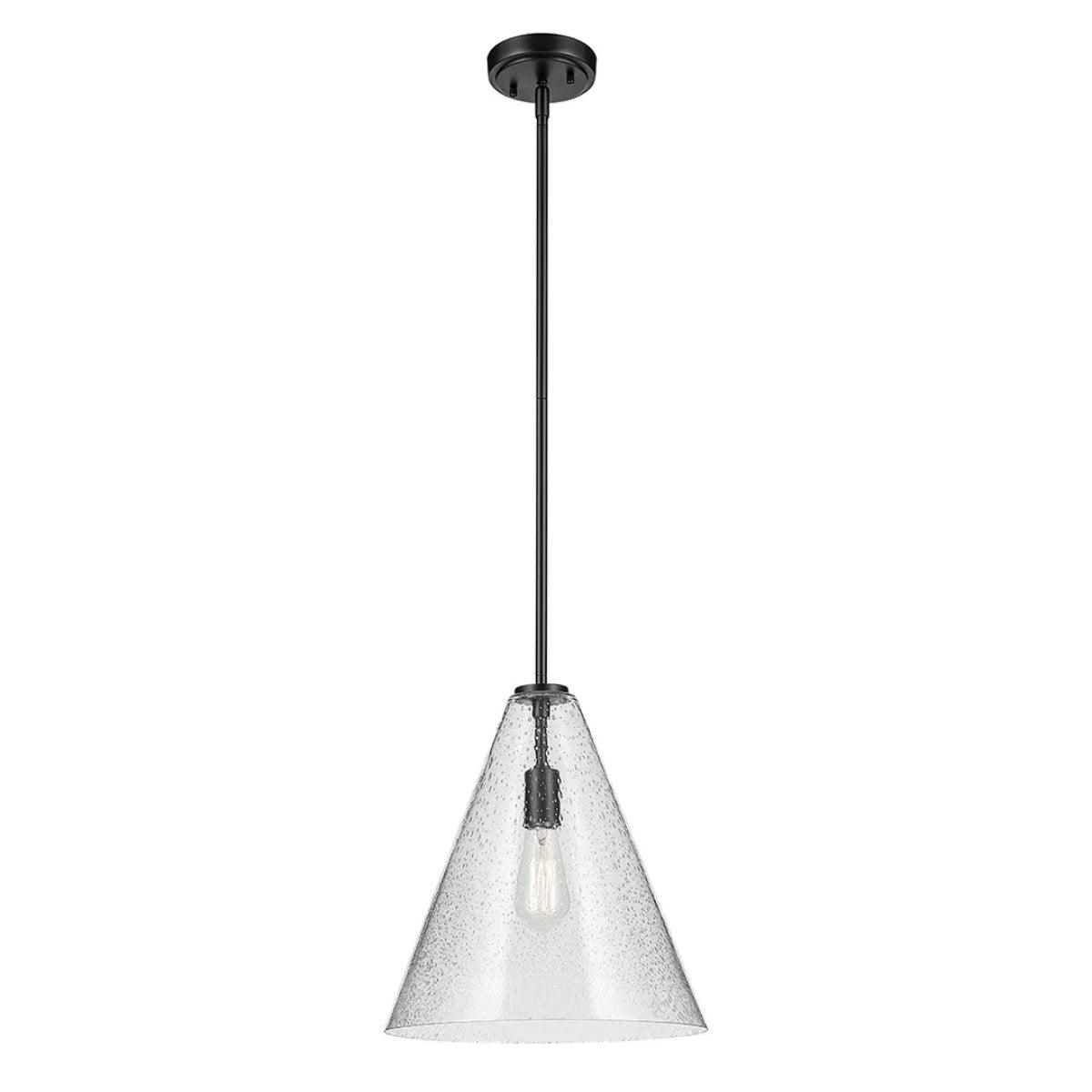 Everly 16" 1-Light Cone Pendant Light with Clear Seeded Glass, Black Finish - Bees Lighting