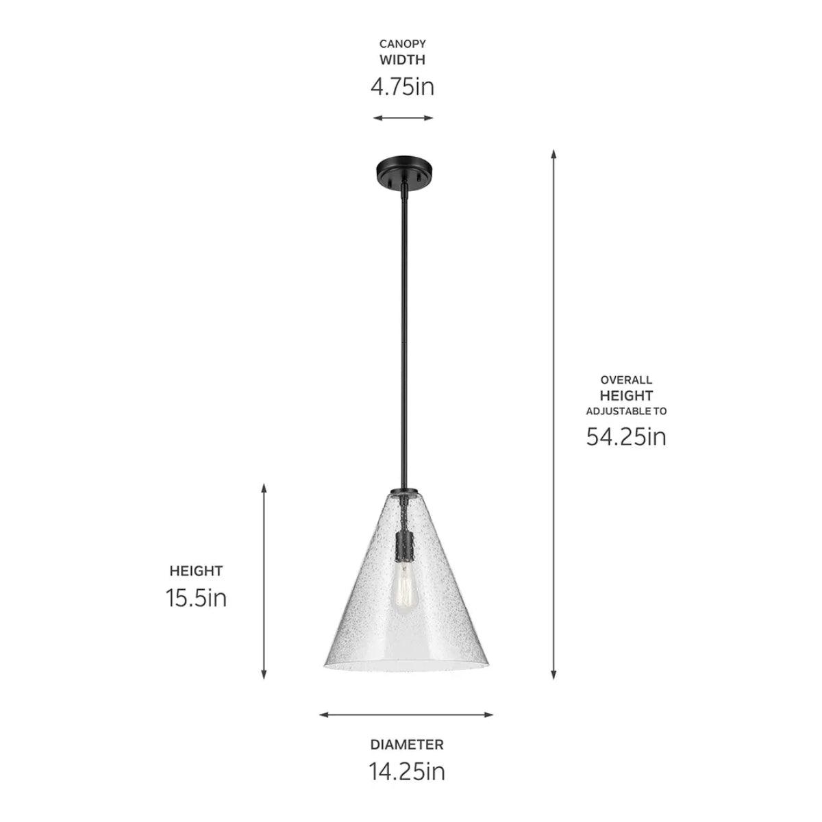Everly 16" 1-Light Cone Pendant Light with Clear Seeded Glass, Black Finish - Bees Lighting