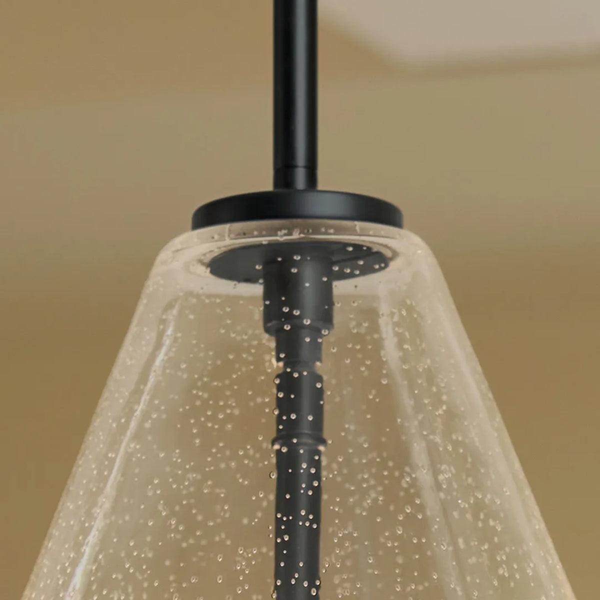Everly 16" 1-Light Cone Pendant Light with Clear Seeded Glass, Black Finish - Bees Lighting