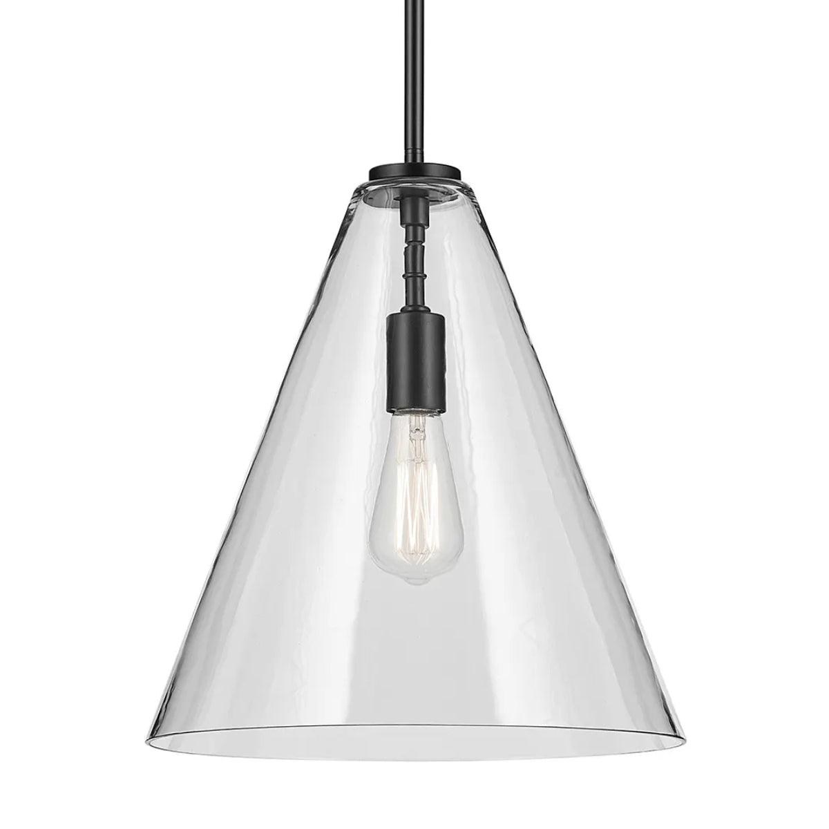 Everly 16" 1-Light Cone Pendant Light with Clear Glass, Black Finish - Bees Lighting