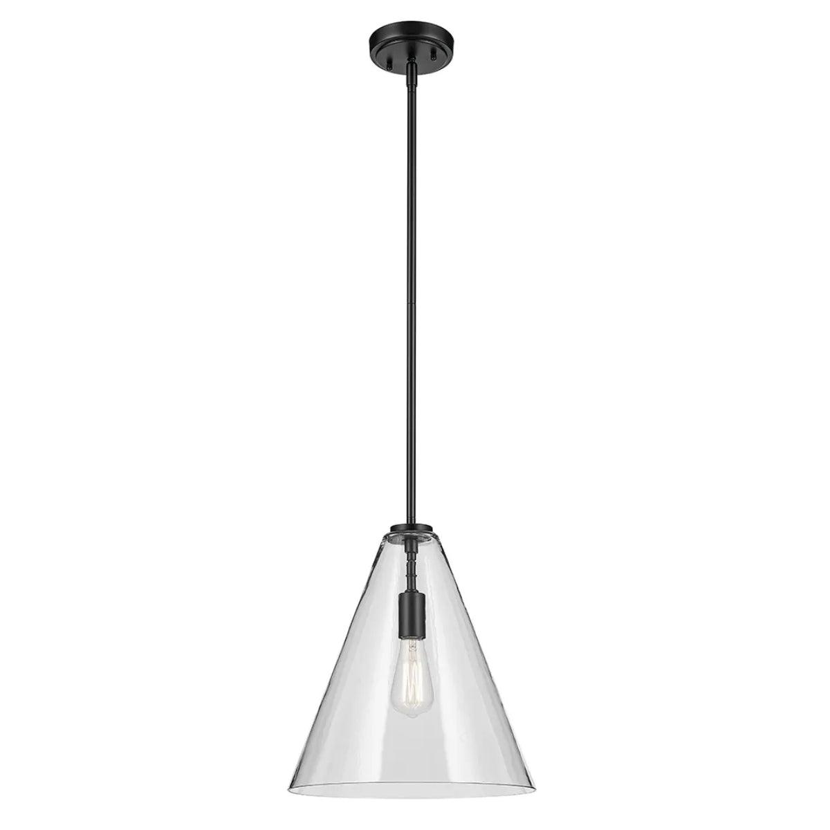 Everly 16" 1-Light Cone Pendant Light with Clear Glass, Black Finish - Bees Lighting