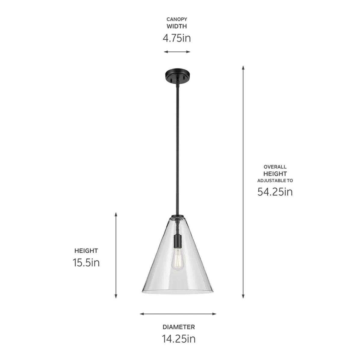 Everly 16" 1-Light Cone Pendant Light with Clear Glass, Black Finish - Bees Lighting