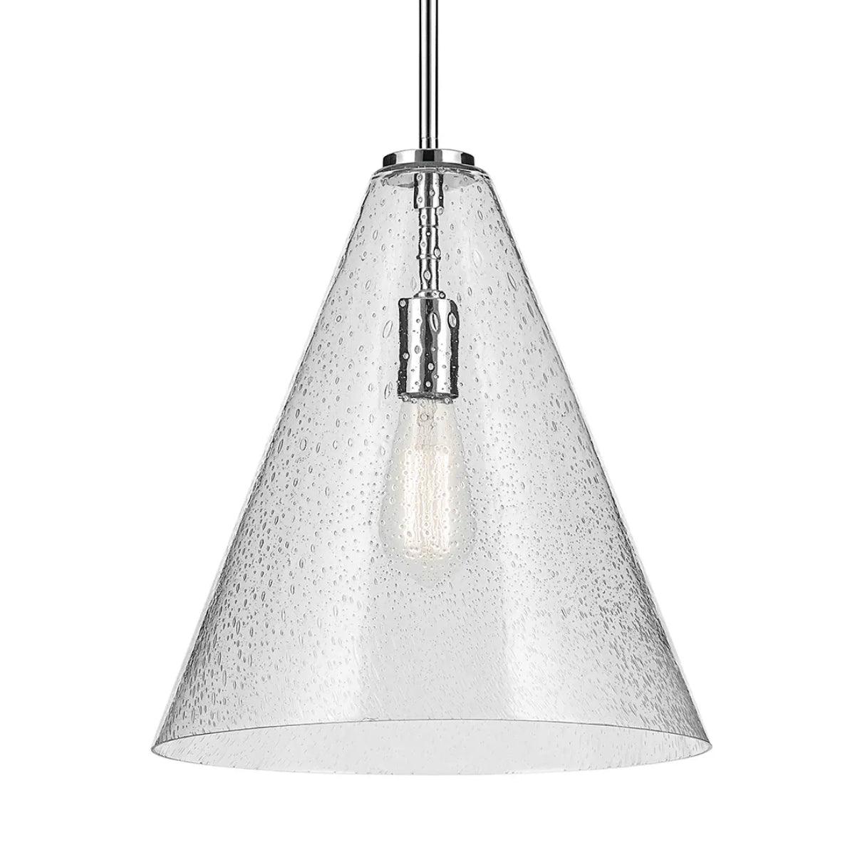 Everly 16" 1-Light Cone Pendant Light with Clear Seeded Glass, Chrome Finish - Bees Lighting