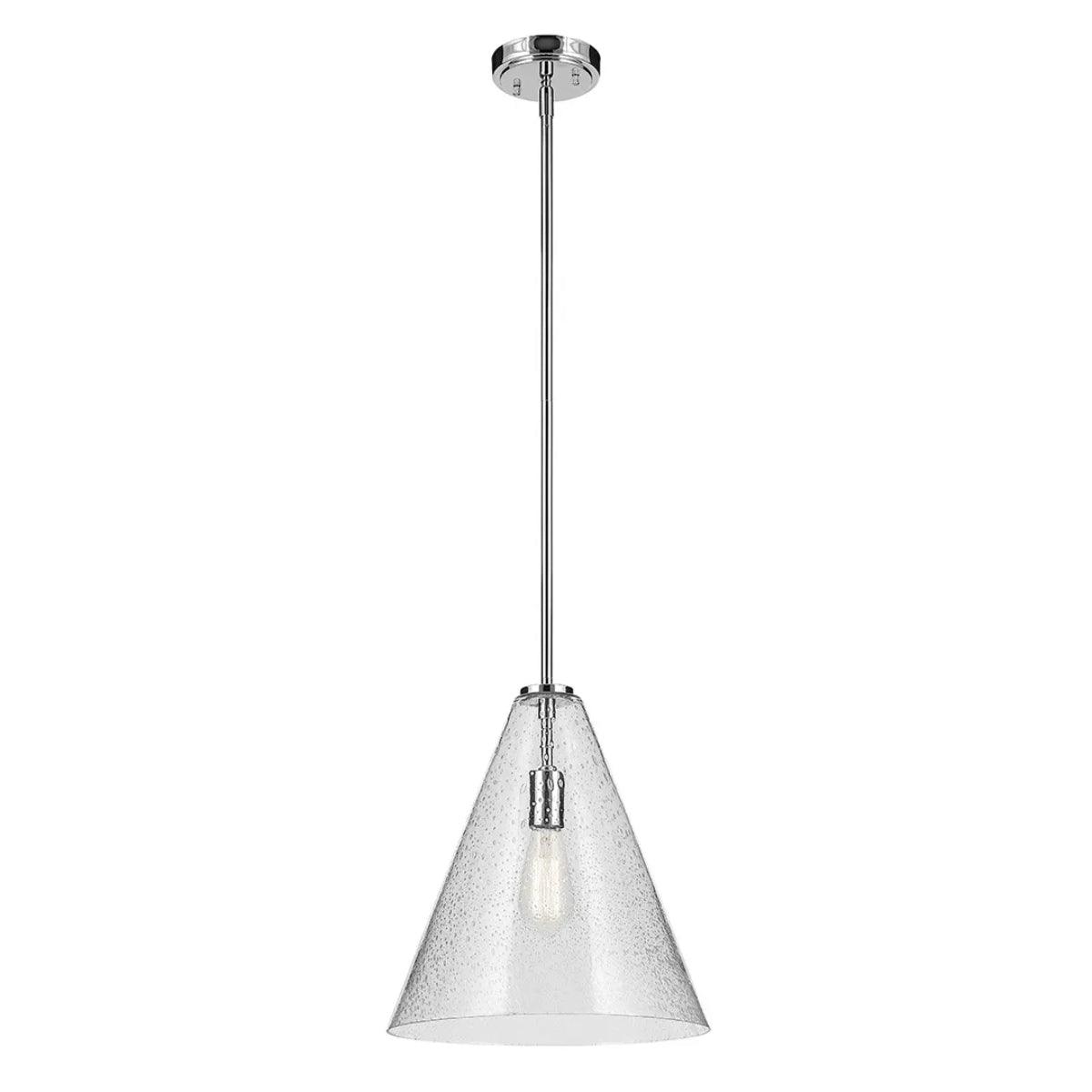 Everly 16" 1-Light Cone Pendant Light with Clear Seeded Glass, Chrome Finish - Bees Lighting