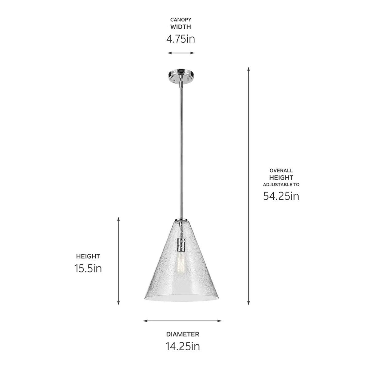 Everly 16" 1-Light Cone Pendant Light with Clear Seeded Glass, Chrome Finish - Bees Lighting