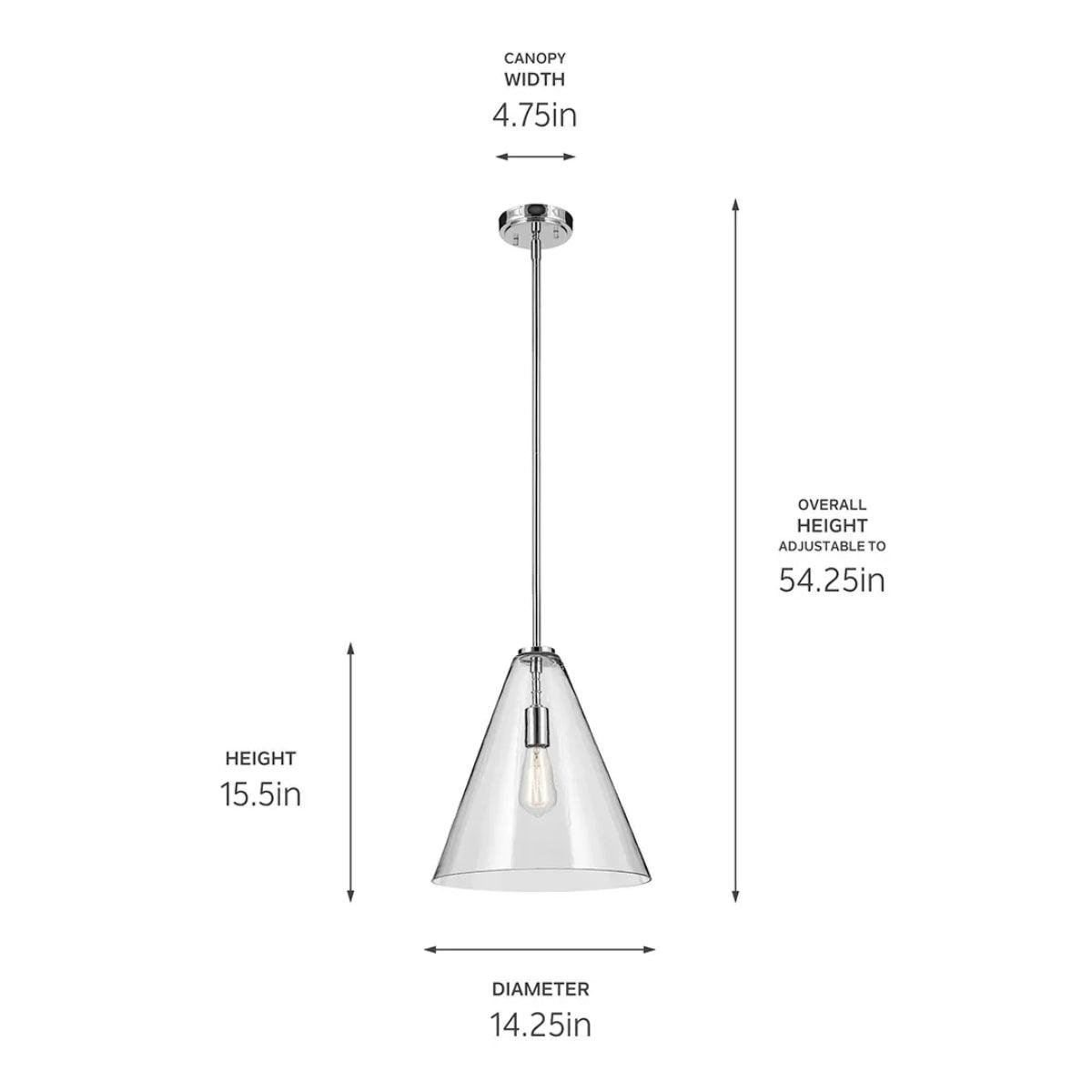 Everly 16" 1-Light Cone Pendant Light with Clear Glass, Chrome Finish - Bees Lighting
