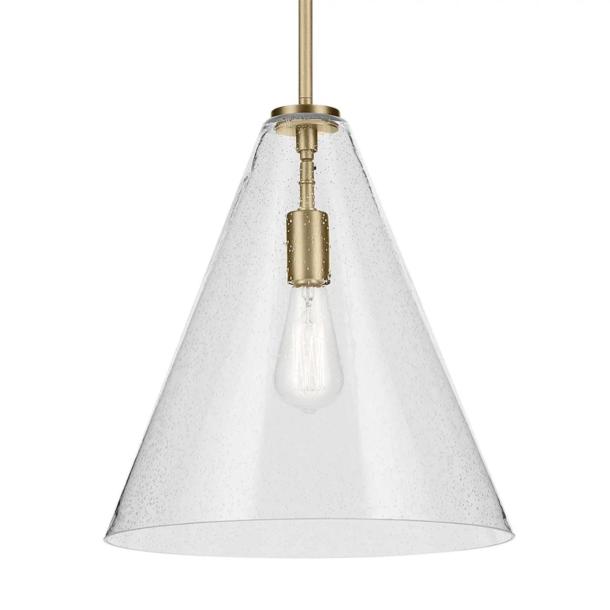 Everly 16" 1-Light Cone Pendant Light with Clear Seeded Glass, Natural Brass Finish - Bees Lighting