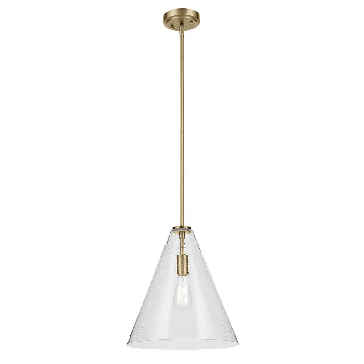 Everly 16" 1-Light Cone Pendant Light with Clear Seeded Glass, Natural Brass Finish - Bees Lighting