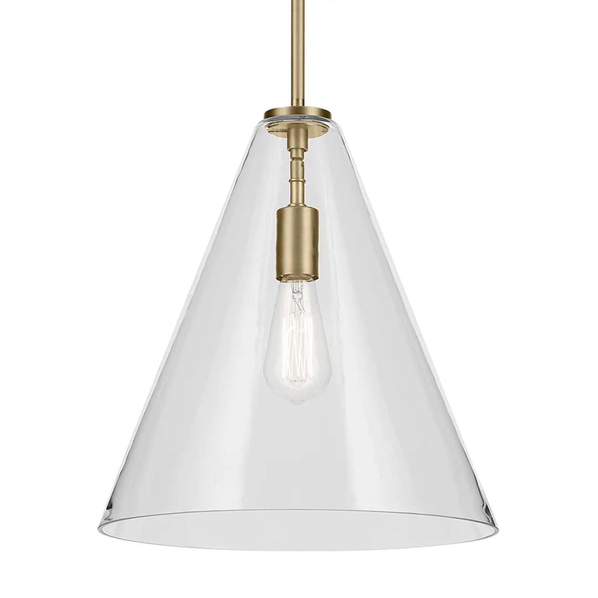Everly 16" 1-Light Cone Pendant Light with Clear Glass, Natural Brass Finish - Bees Lighting