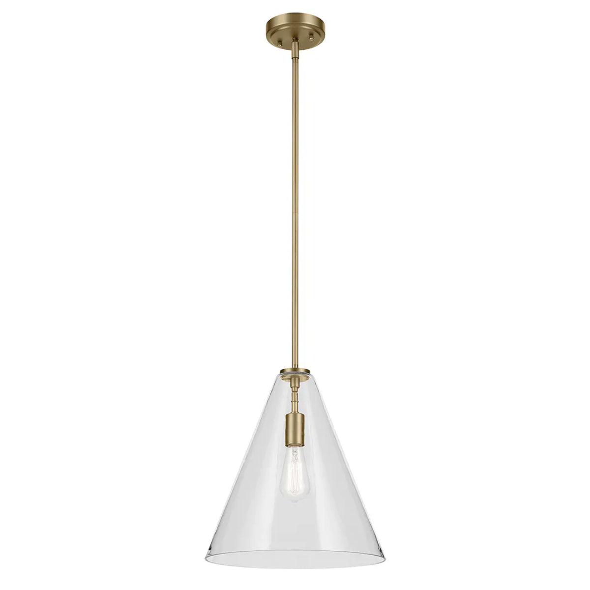 Everly 16" 1-Light Cone Pendant Light with Clear Glass, Natural Brass Finish - Bees Lighting