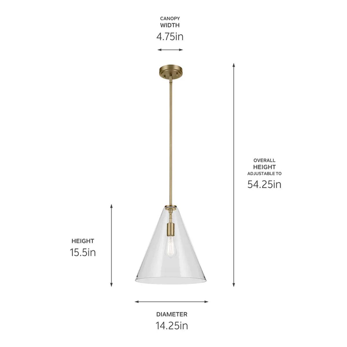 Everly 16" 1-Light Cone Pendant Light with Clear Glass, Natural Brass Finish - Bees Lighting